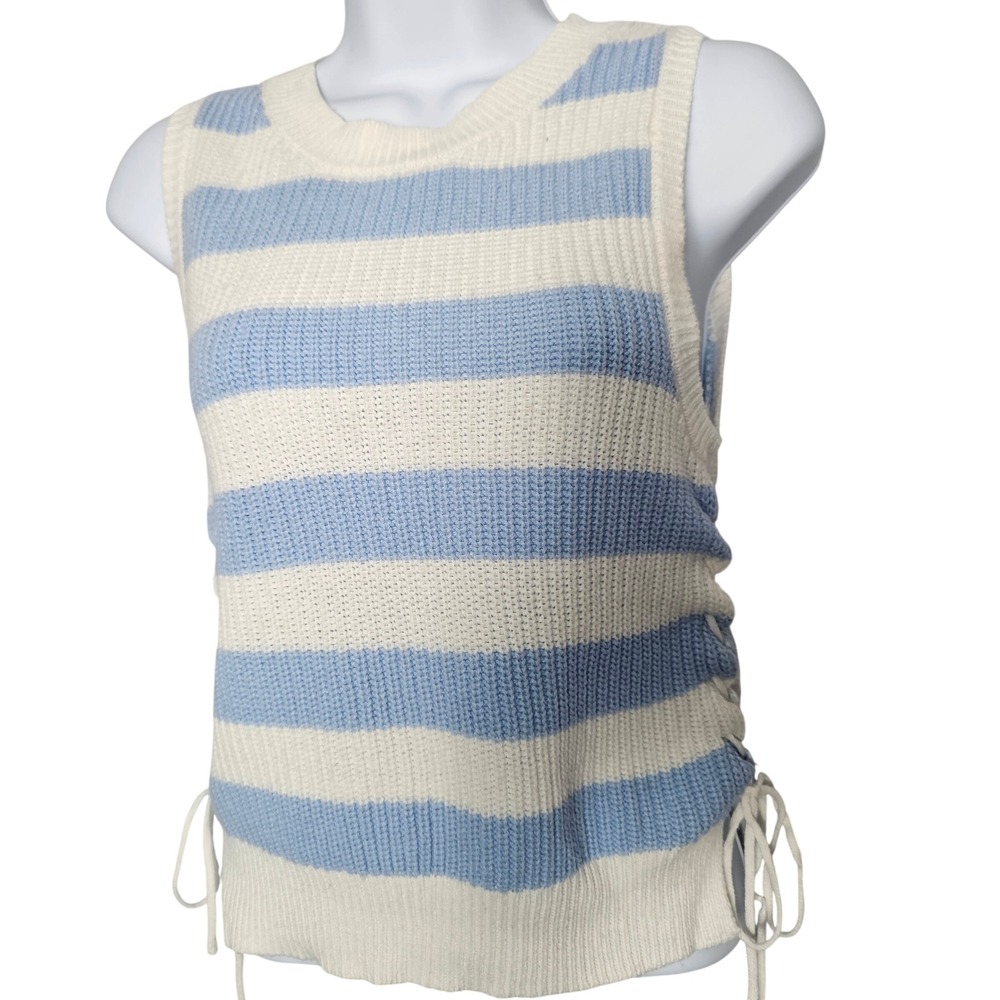 Blue Rain Francesca's Women Lace Up Side Striped Sweater Vest M Coastal Preppy